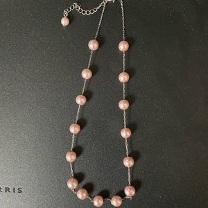 Silver and pink peal necklace.  Expandable